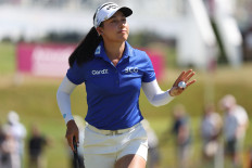 Thailand's Jeeno Thitikul reacts on July 12, 2025, at the end of her third round at the Amundi Evian Championship at Evian Resort Golf Club, in Evian-Les-Bains, eastern France.