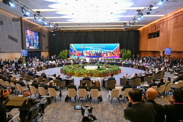 A general view shows diplomats attending the 32nd ASEAN Regional Forum (ARF) during the 58th ASEAN Foreign Ministers' Meeting and related meetings at the Convention Centre in Kuala Lumpur, Malaysia on July 11, 2025.