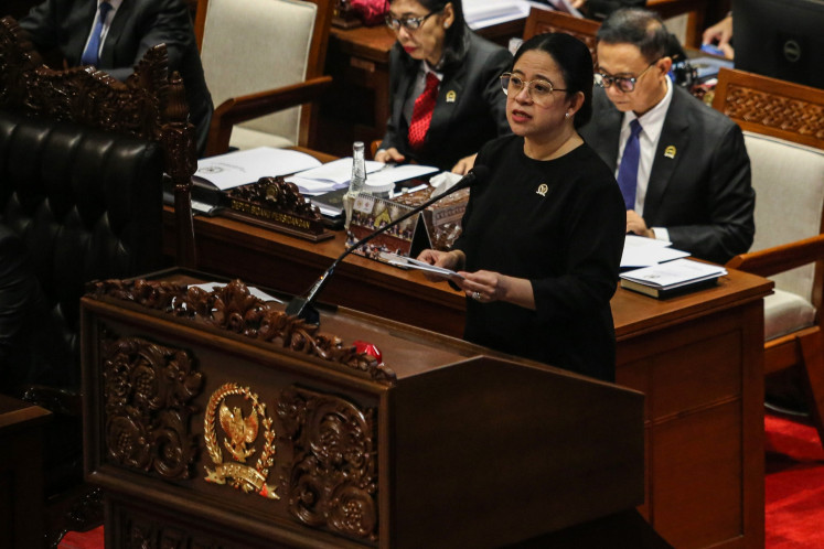 Decision under scrutiny: House of Representatives Speaker Puan Maharani of the Indonesian Democratic Party of Struggle (PDI-P) addresses the legislature's plenary session on June 24 at the Senayan legislative complex in Jakarta.
