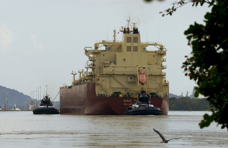 Liberian flagged Hallasan Explorer LPG tanker navigates the Panama Canal on Jan. 20, in Panama.
