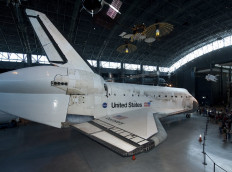 This picture dated April 20, 2012 provided by the Smithsonian National Air and Space Museum shows Space Shuttle Discovery in the James S. McDonnell Space Hangar at the Udvar-Hazy Center in Chantilly, Virginia.