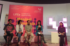 The Literature and Ideas Festival (LIFEs) director and literary curator Ayu Utami (second right) speaks during a press conference on Aug. 1, 2025, at the Salihara Arts Center in Pasar Minggu, South Jakarta. The biennial event is one of the oldest festivals in the country. 