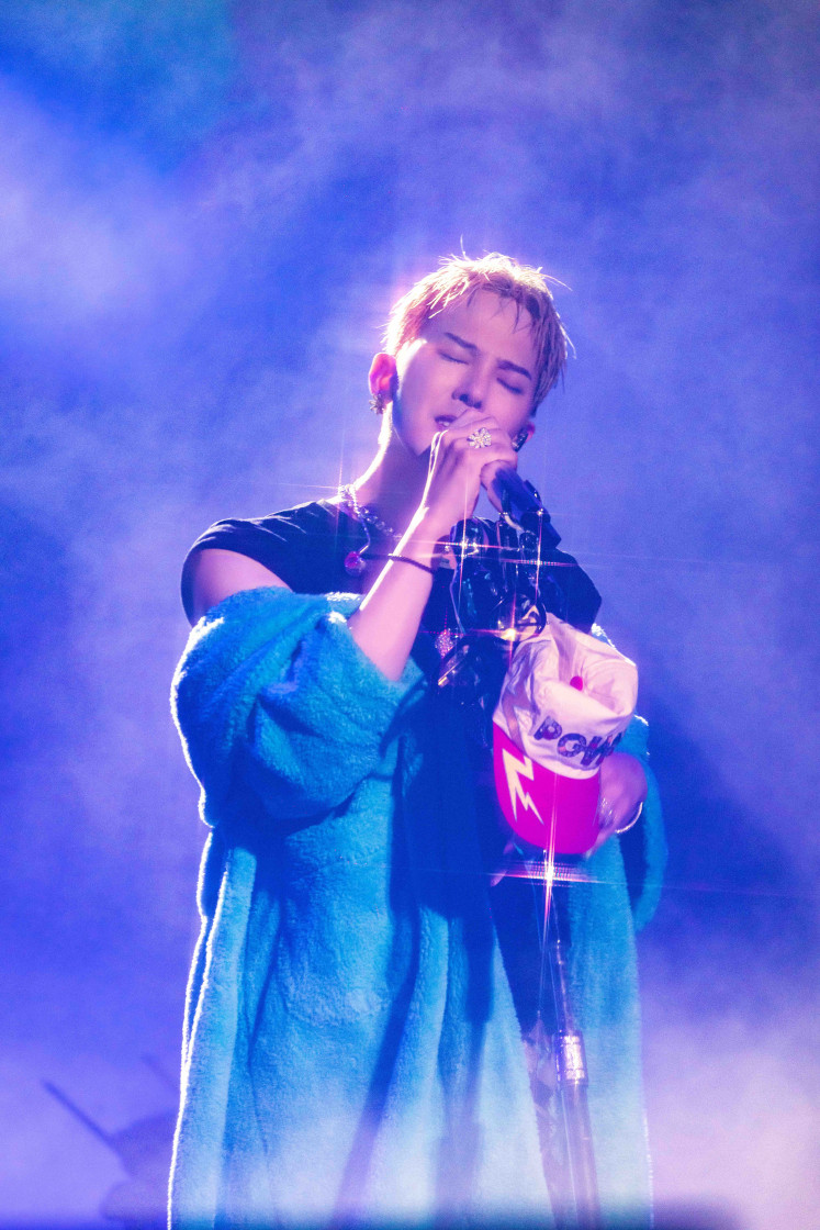 Crooning icon: Draped in soft lighting and channeling vulnerable intensity and honesty, G-Dragon delivers a solo rendition of “Drama” on July 25 at the Indonesia Area in Senayan, Jakarta, during the Indonesia leg of his Übermensch 2025 World Tour.