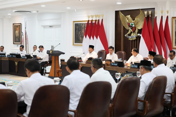 Grounded response: President Prabowo Subianto (center) addresses a plenary cabinet meeting on Wednesdau at the State Palace in Jakarta. The President has emphasized that Indonesia’s national transformation strategy must be rooted in realism as it navigates escalating global conflicts and economic uncertainty.
