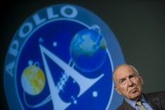 James Lovell of Apollo 8 and Apollo 13 and other astronauts commemorate the achievements of the Apollo program and the 40th anniversary of the first lunar landing at the National Aeronautics and Space Administration (NASA) Headquarters in Washington, DC, on July 20, 2009.