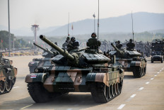 Military hardware is displayed during a parade to celebrate Myanmar's 77th Armed Forces Day in Naypyidaw on March 27, 2022.