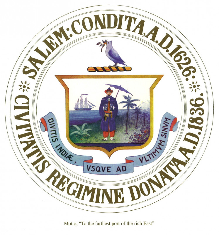 Shared historical heritage: The historic city seal of Salem, Massachusetts in the United States, features the image of an Acehnese figure set against a backdrop of a sailing ship and palm trees.