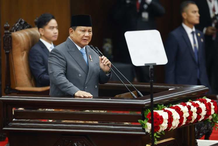 President Prabowo Subianto delivers his first State of the Nation Address on Aug. 15, 2025, during the annual plenary meeting of the People's Consultative Assembly (MPR) at the Senayan legislative complex in Jakarta.
