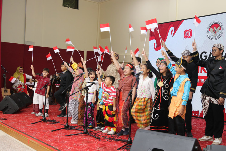 Children from diaspora families living in Pakistan perform on Aug. 17, 2025, during an event in Islamabad to mark Indonesia’s 80th Independence Day.