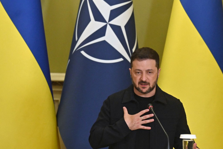 Ukrainian President Volodymyr Zelensky gives a press conference following his meeting with Secretary General of NATO in Kyiv, Ukraine on Aug. 22, 2025, amid Russian invasion of Ukraine.