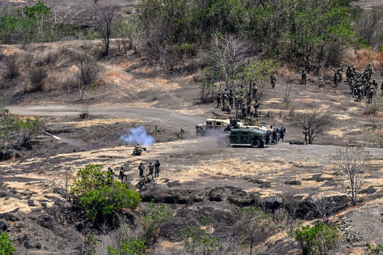 United States military personnel fire a Javelin anti-tank weapon system during the Super Garuda Shield 2024 joint military exercise including Indonesia, Japan, Singapore, Australia, the United Kingdom and the US on Sept. 6, 2024, in Situbondo, East Java.