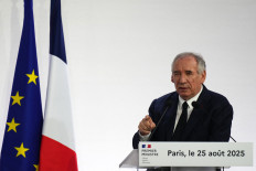 France's Prime Minister Francois Bayrou speaks during a press conference in Paris on August 25, 2025. 