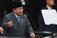 President Prabowo Subianto delivers his State of the Nation address on Aug. 15 during the annual People's Consultative Assembly (MPR) plenary meeting at the Senayan legislative complex in Central Jakarta.