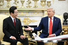 US President Donald Trump and South Korean President Lee Jae Myung attend a bilateral meeting in the Oval Office of the White House in Washington, DC, on August 25, 2025. 