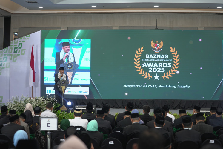 National Zakat Agency (Baznas) chair Noor Achmad delivers a speech during the agency's annual national coordination meeting in Jakarta on Aug. 28, 2025.