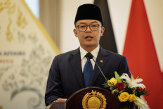 Foreign Minister Sugiono speaks during a press conference with Germany’s Foreign Minister Johann Wadephul following their bilateral meeting on Aug. 20 at the Foreign Affairs Ministry in Jakarta.
