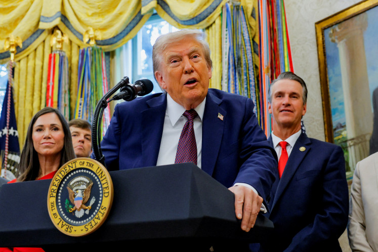  US President Donald Trump replies to a question during an event to announce that the Space Force Command will move from Colorado to Alabama, in the Oval Office at the White House in Washington, D.C., US, September 2, 2025.