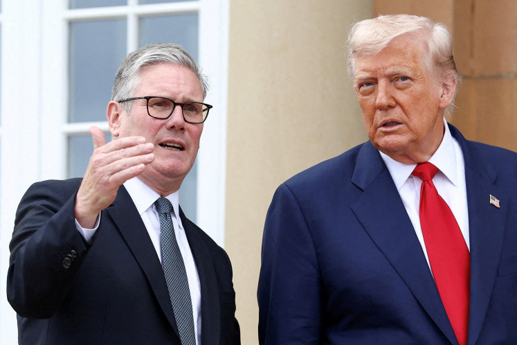 US President Donald Trump meets with British Prime Minister Keir Starmer at Trump Turnberry golf course in Turnberry, Scotland, Britain on July 28, 2025. 