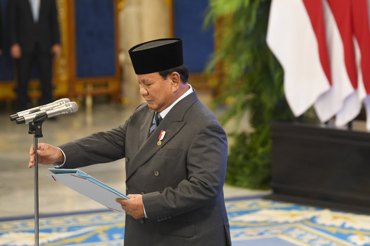 President Prabowo Subianto prepares to address an inauguration ceremony for new ministers and deputy ministers on Sept. 8, 2025, at the State Palace in Central Jakarta, following the first reshuffle of his administration.