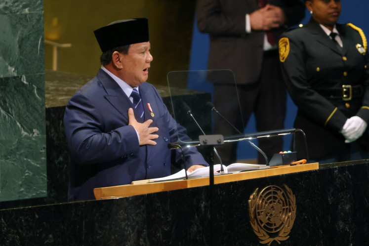  President Prabowo Subianto speaks during the 80th session of the UN’s General Assembly (UNGA) at the United Nations headquarters on September 23, 2025 in New York City. World leaders convened for the 80th Session of UNGA, with this year’s theme for the annual global meeting being “Better together: 80 years and more for peace, development and human rights”.