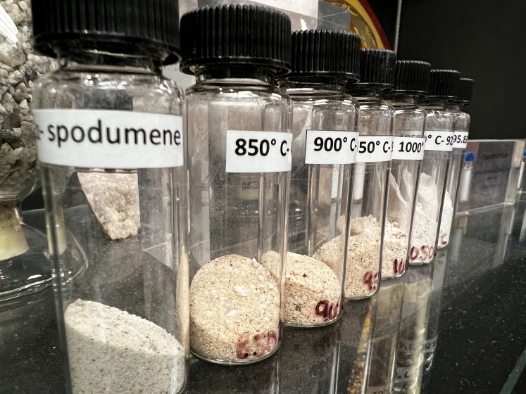 A display shows lithium ore spodumene, mined in Western Australia, which is used in the production of batteries for electric vehicles, in Perth, Australia, on May 24, 2024.