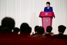 Sanae Takaichi, the newly-elected leader of Japan's ruling party, the Liberal Democratic Party (LDP), attends a press conference after the LDP presidential election in Tokyo on Oct. 4, 2025.