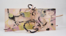 'Those Emerging Through the Flesh of Rise and Fall' by Jiyoung Kwon, combined glazed porcelain, engobe, pigment, ceramic pencil, acrylic on wood panel.