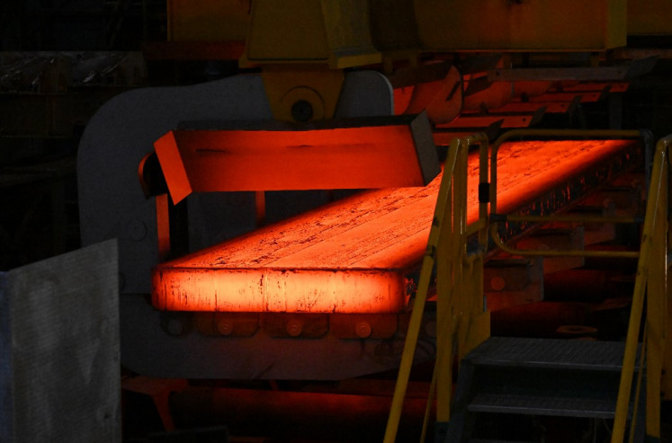 Slabs under production are seen at the new continuous casting line for slabs at the ThyssenKrupp steel plant in Duisburg, Germany, on July 4, 2025.