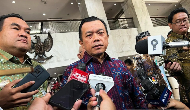 Chairman of the Association of Indonesian Provincial Governments (APPSI) and Jambi Governor Al Haris talks to the media after a meeting with Finance Minister Purbaya Yudhi Sadewa at the Finance Ministry in Jakarta on Oct. 7, 2025. 