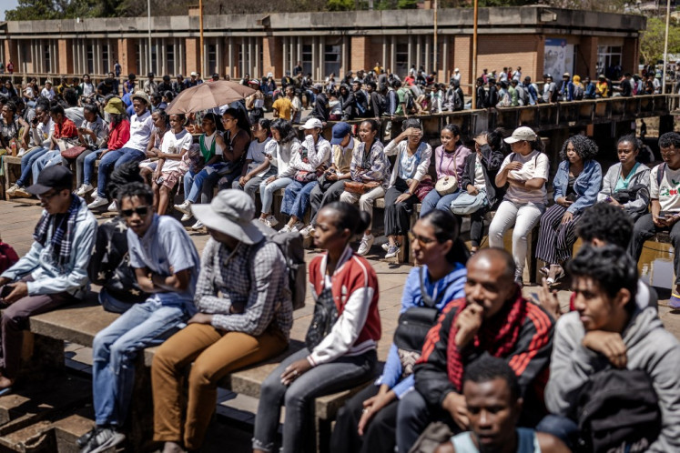Students at the University of Ankatso in Antananarivo, gather to discuss their role in the future government and the way forward following a military takeover in Madagascar. The Madagascar Army's CAPSAT unit announced it had seized power in Antananarivo on Wednesday.