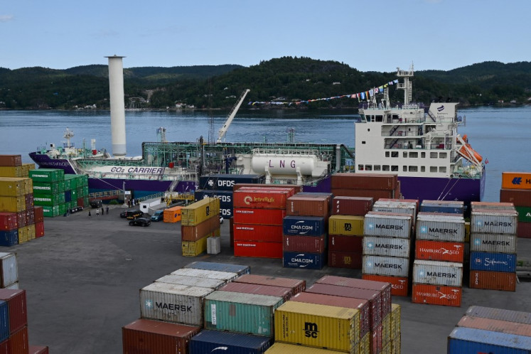 The CO2 carrier vessel Northern Pathfinder is pictured at the Brevik harbor in Norway on June 18, 2025, during the inauguration of a carbon capture and storage (CCS) project, a technology seen as crucial to curbing climate change but which is struggling to find a viable economic model.