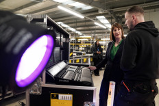 UK Chancellor of the Exchequer Rachel Reeves meets apprentices during a visit to Warner Brothers Studios Leavesden, Watford, Britain, on Feb. 20, 2025.