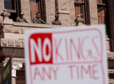 Texas State Troopers keep an eye on the Capitol grounds during a 'No Kings' protest against United States President Donald Trump's policies in Austin, Texas, the US, on Oct.18, 2025.