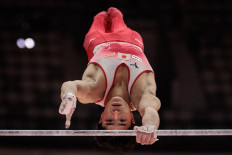 Shinnosuke Oka of Japan performs during the men's qualifiers on Oct. 19, 2025, the opening day of the 53rd FIG Artistic Gymnastics World Championships in Jakarta, which runs until Oct. 25.