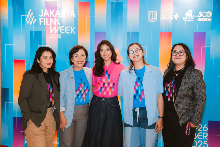 At a press conference on Sept. 30, Jakarta Film Week 2025 spotlighted the women behind the scenes [from left to right]: Vivian Idris, Rina Damayanti, Claresta Taufan, Novi Hanabi and Gayatri Nadya.