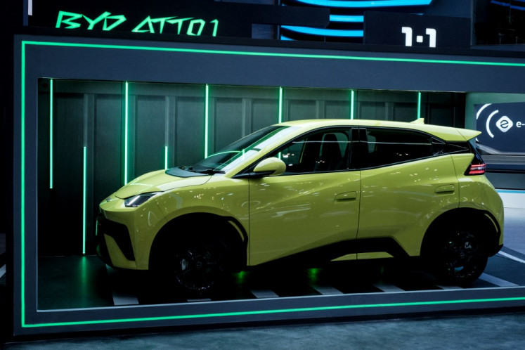 BYD Atto 1 is displayed during the 32nd Gaikindo Indonesia International Auto Show (GIIAS) at the Indonesia Convention Exhibition (ICE) in Tangerang, Greater Jakarta, on July 23, 2025. 