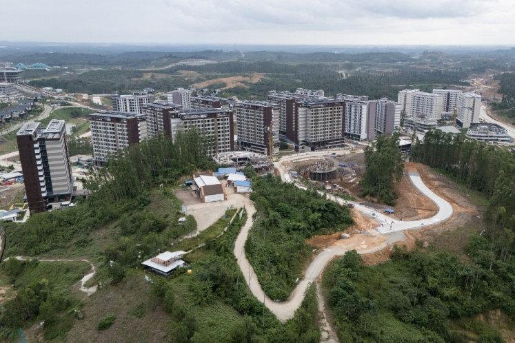 This aerial photo taken on Aug. 15, 2025 shows civil servant apartments under construction in the Nusantara Capital City (IKN) project in North Penajam Paser, East Kalimantan.