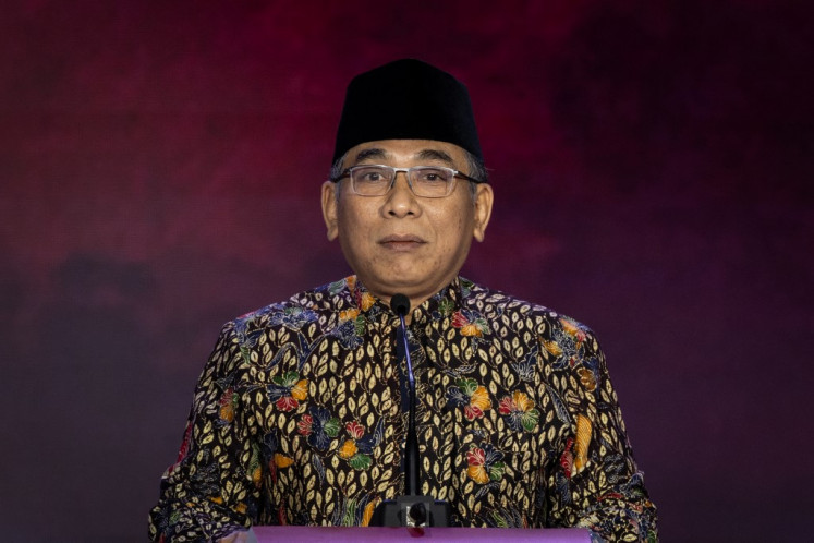 Yahya Cholil Staquf, chairman of Nahdlatul Ulama's (NU) central board, delivers a speech on Sept. 4, 2023, during the ASEAN Business and Investment Summit in Jakarta.