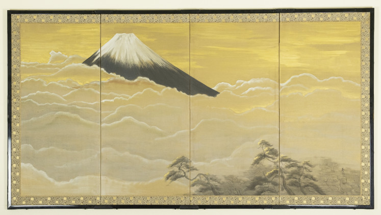 'Fujisan' (1982) by Ratmini Soedjatmoko, 'sumi-e' painting on golden panel.