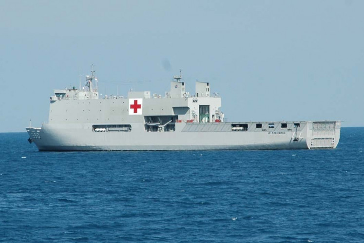 Indonesian Navy hospital ship KRI dr. Soeharso-990 is seen navigating in this undated picture released on Friday, Nov. 28,2025. The hospital ship is among several naval ships deployed to assist victims of floods and landslides in the northern part of Sumatra. 