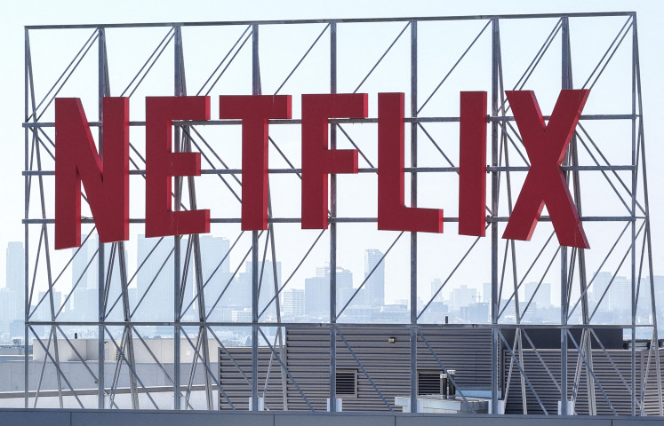 The Netflix logo is displayed above Netflix corporate offices on Oct. 7, 2025, in Los Angeles, California, US.