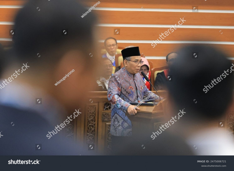 Nahdlatul Ulama chairman Yahya Cholil Staquf delivers a speech on June 10, 2024, in an event in Surabaya, East Java.