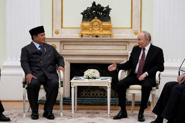 Russian President Vladimir Putin speaks during a meeting with his Indonesian counterpart Prabowo Subianto at the Kremlin in Moscow, Russia, December 10, 2025.