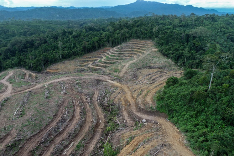 An aerial handout picture taken on May 18, 2024 shows a general view of deforestation at an area in East Kalimantan. Deforestation in Indonesia rose again throughout 2024, local environmental NGO Auriga Nusantra said on Jan. 31 based on satellite image analysis and fieldwork.