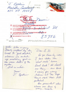 A combination image shows an envelope and a card making a crude reference to US President Donald Trump, purportedly written by convicted sex offender Jeffrey Epstein to Larry Nassar, who is serving a life sentence for sexually abusing hundreds of girls. Each image was released by the Department of Justice in Washington, DC, on Dec. 23, 2025, as part of a new trove of documents from its investigations into the late financier and convicted sex offender Jeffrey Epstein. The postmark on the envelope is from Virginia, not New York, where Epstein was jailed, and indicates it was processed three days after his death in August 2019. The return address on the envelope incorrectly identifies the jail where Epstein was being held and does not include his inmate number, as required by the Bureau of Prisons policy manual for outgoing mail. Reuters was unable to determine whether the card is authentic.