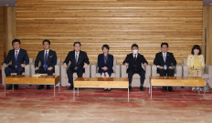 Japan's Prime Minister Sanae Takaichi (center) and other cabinet members attend a cabinet meeting at the Prime Minister's office in Tokyo on Dec. 26, 2026.