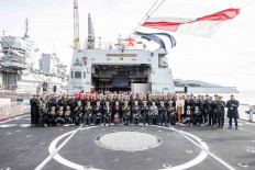 Indonesian Navy chief of staff Adm. Muhammad Ali (center) poses with crew members of KRI Prabu Siliwangi-321 on Dec. 22, 2025, after a delivery ceremony in Muggiano, Italy. The frigate is the second vessel of the Brawijaya-class Multipurpose Combat Ship (MPCS).