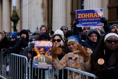 People celebrate during New York City Mayor Zohran Mamdani's inauguration ceremony in New York City, the United States, on Jan. 1, 2026.