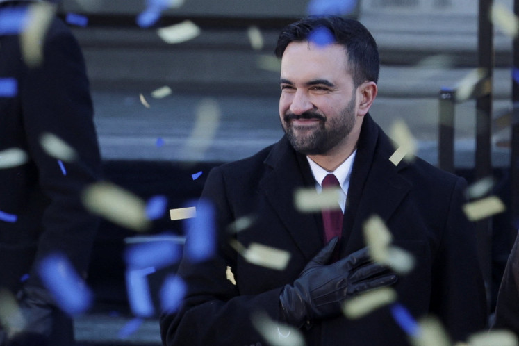New York City Mayor Zohran Mamdani reacts on Jan. 1, 2025, as confetti falls during his inauguration ceremony in New York City, the United States.