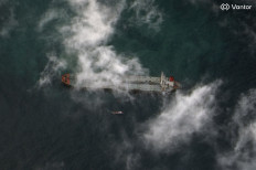 A satellite image shows the Skipper, a very large crude carrier and the first Venezuela-related vessel seized by the US on Dec. 10, near the shoreline of Galveston, Texas, US, on Dec. 21, 2025.